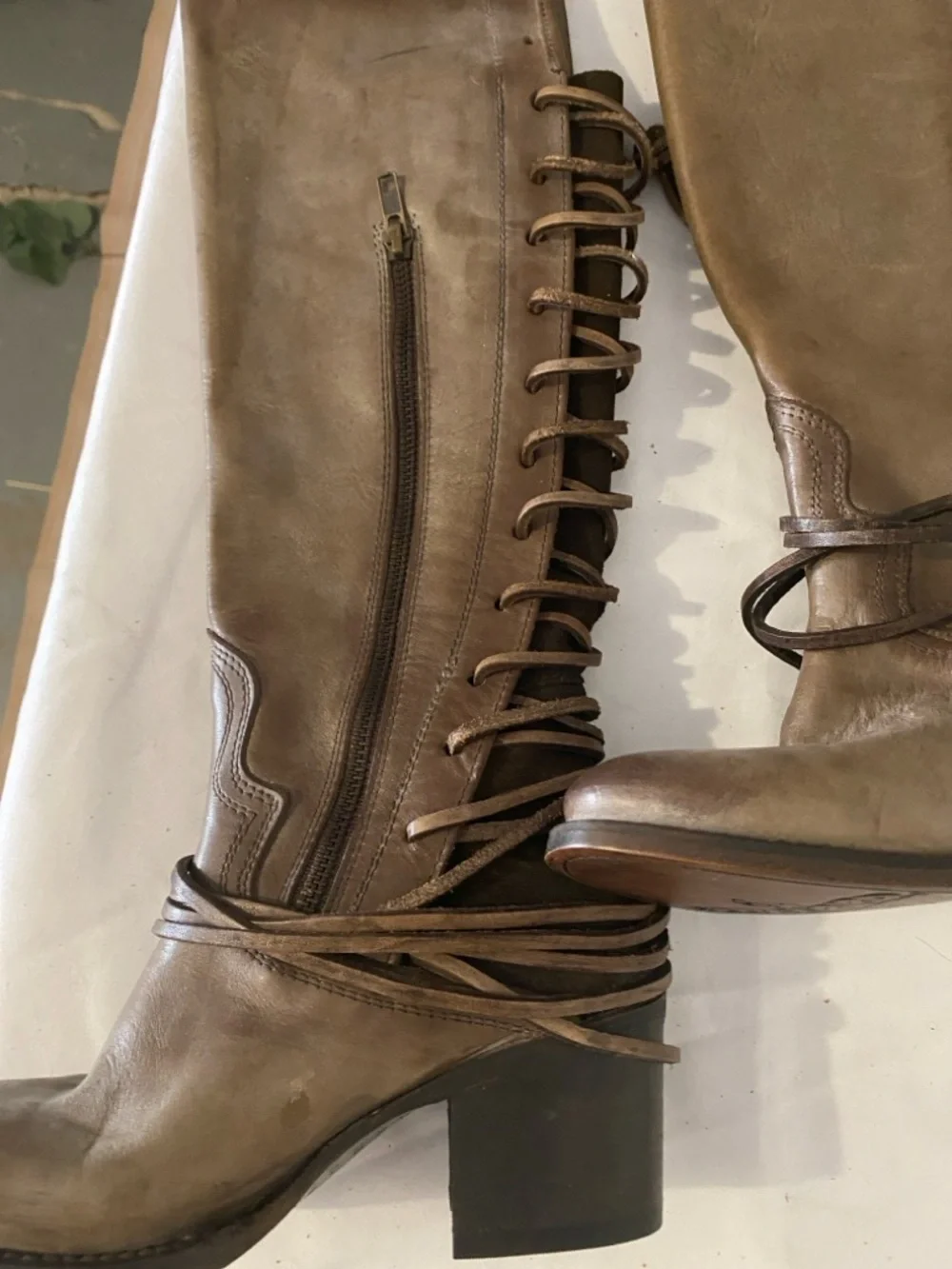 Freebird by Steven Taupe Brown Lace-Up Leather Heeled Boots - Picture 6 of 7